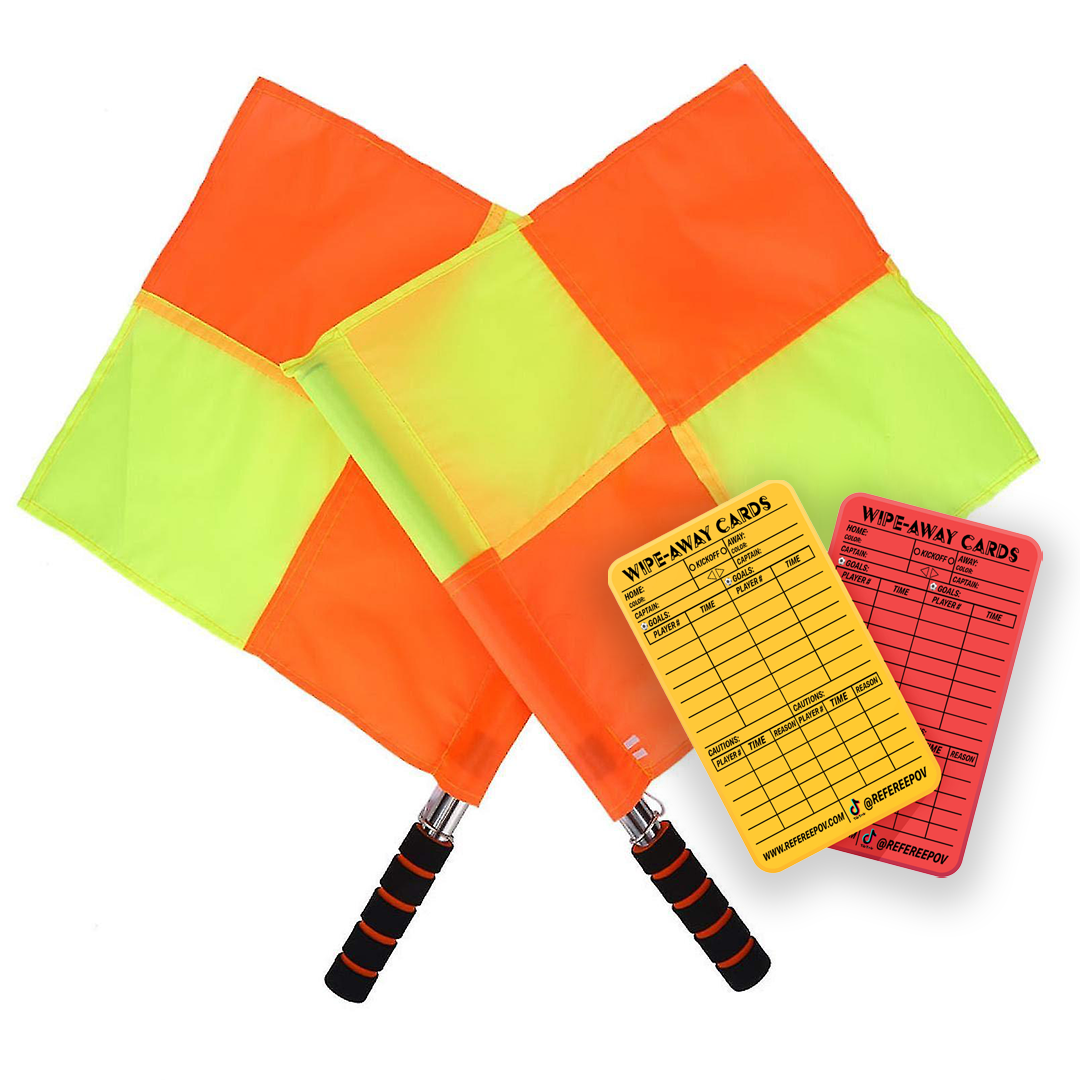 Square Swivel Referee Flags + Wipe-Away Soccer Referee Cards
